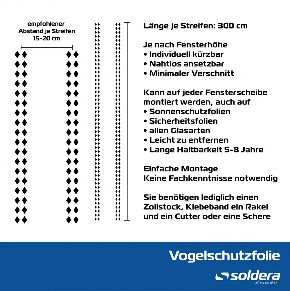 Vogelschutzfolie Set - Raute - 1 Rolle + Montage Kit